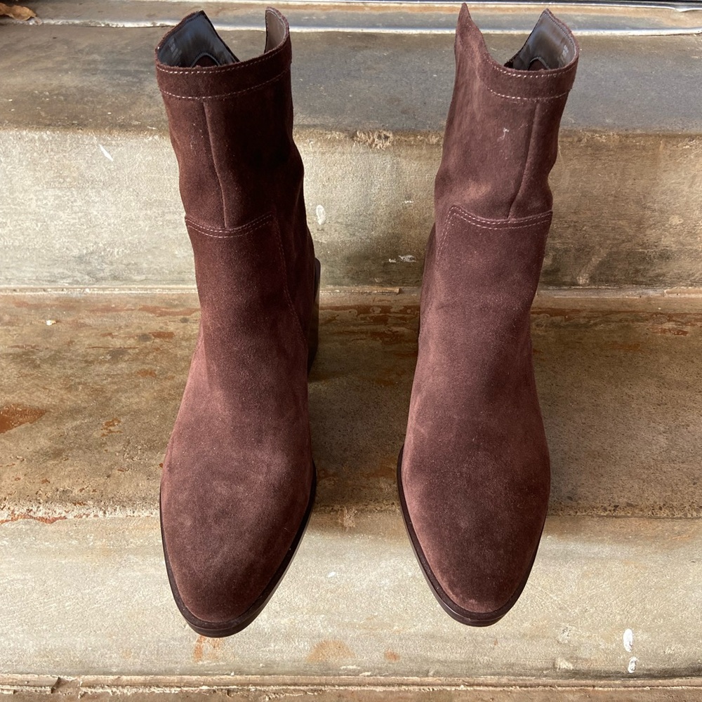 Vince Camuto Rich Brown Suede Block Heeled Boots - Picture 6 of 10